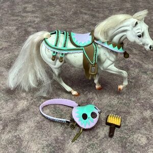 Vintage Grand Champions White Toy Horse with Saddle, Bridle & Brush
